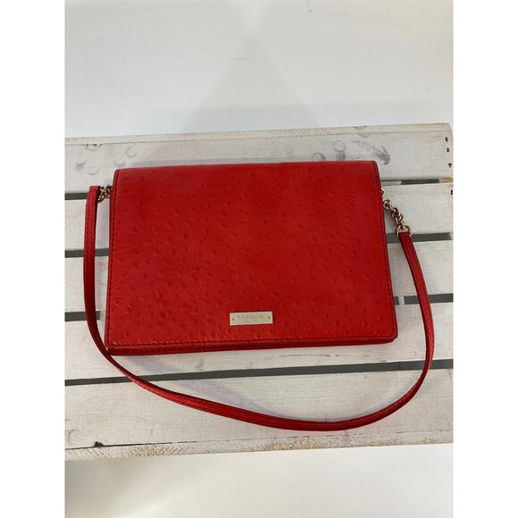 KATE SPADE SMALL RED OSTRICH LEATHER WOMENS SHOULDER BAG - Picture 2 of 12